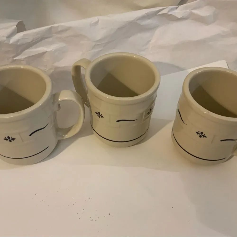 Longaberger Pottery Woven Traditions Cups - Classic Blue (Set of 3) A9